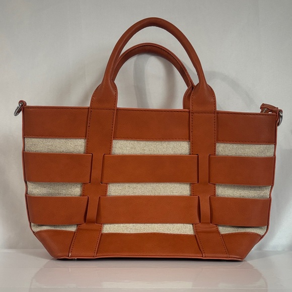Miztique Handbags - Miztique Tan and Cream Striped Tote Bag